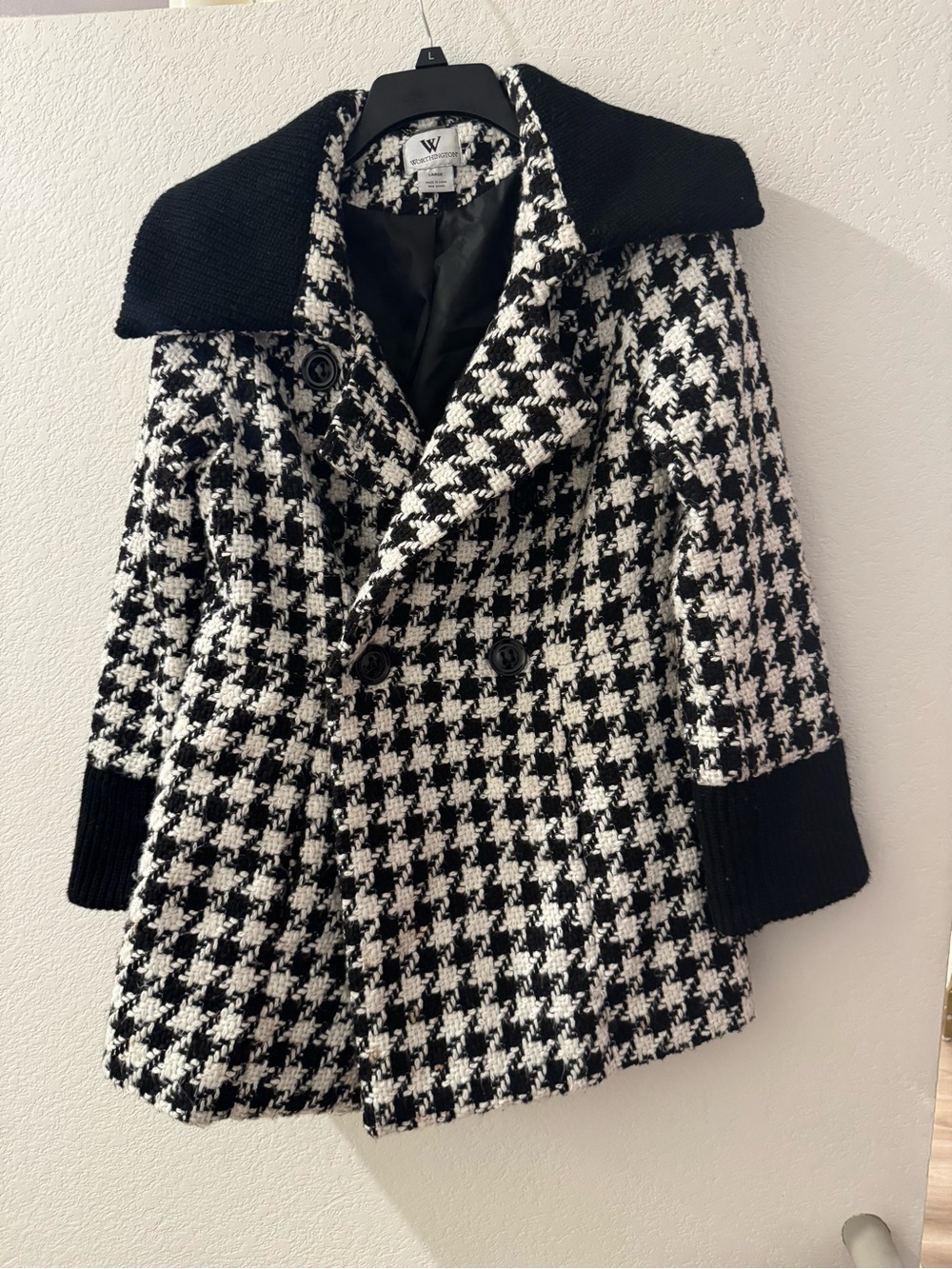 Worthington Black & White Houndstooth Pea Coat